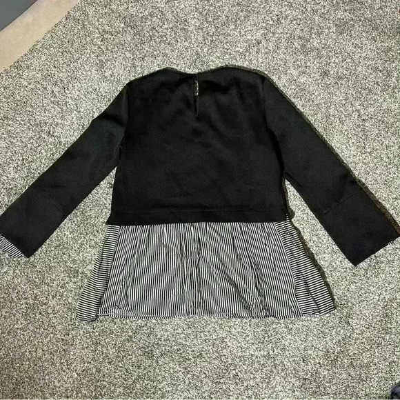 Zara Basic Collection- Top Mixed Media Blouse -striped Black And White Small - Picture 7 of 8